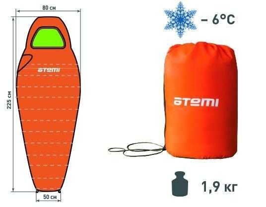 Спальный мешок туристический, 350 г/м2, -6 С, A1